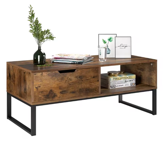 TV-Meubel 106 cm – Lowboard met Deuren, Lade en Open Vak, Hout/Metaal