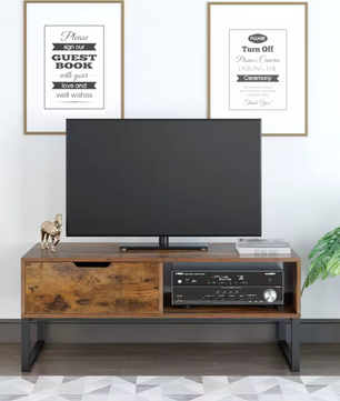 TV-Meubel 106 cm – Lowboard met Deuren, Lade en Open Vak, Hout/Metaal