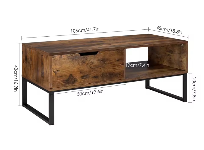 TV-Meubel 106 cm – Lowboard met Deuren, Lade en Open Vak, Hout/Metaal