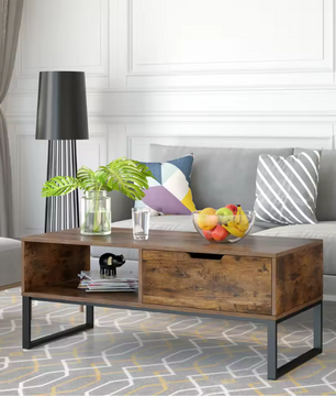 TV-Meubel 106 cm – Lowboard met Deuren, Lade en Open Vak, Hout/Metaal