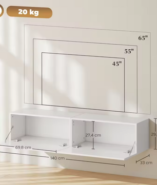 Wandgemonteerd TV-Meubel 140 cm – Zwevend Lowboard met Opbergruimte