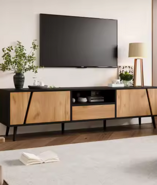 TV-Meubel 180 cm – Lowboard met 2 Deuren, Lade en Open Vakken