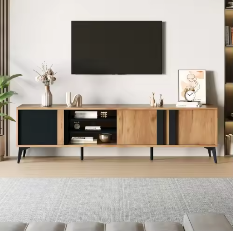 TV-Meubel 180 cm – Lowboard met 2 Deuren, Lade en Open Vakken