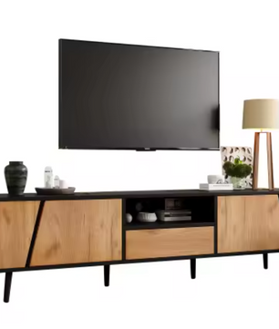 TV-Meubel 180 cm – Lowboard met 2 Deuren, Lade en Open Vakken