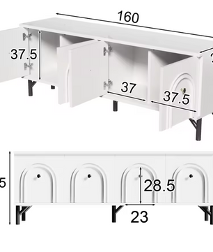 TV-Meubel 160 cm – Wit Lowboard met Deuren en Opbergruimte