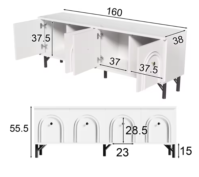 TV-Meubel 160 cm – Wit Lowboard met Deuren en Opbergruimte