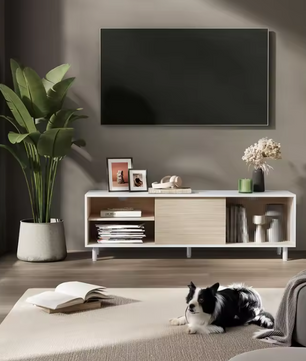 TV-Meubel 140 cm – Modern Lowboard met Glasdeuren en Toolless Montage