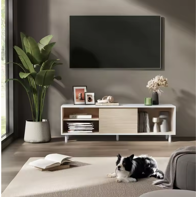 TV-Meubel 140 cm – Modern Lowboard met Glasdeuren en Toolless Montage