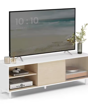 TV-Meubel 140 cm – Modern Lowboard met Glasdeuren en Toolless Montage