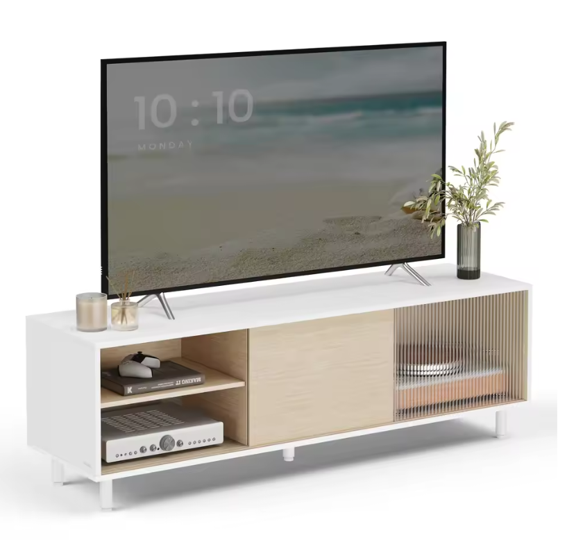 TV-Meubel 140 cm – Modern Lowboard met Glasdeuren en Toolless Montage