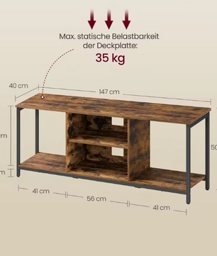 TV-Meubel 147 cm – Industrieel Lowboard met Open Vakken