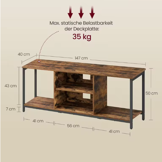 TV-Meubel 147 cm – Industrieel Lowboard met Open Vakken