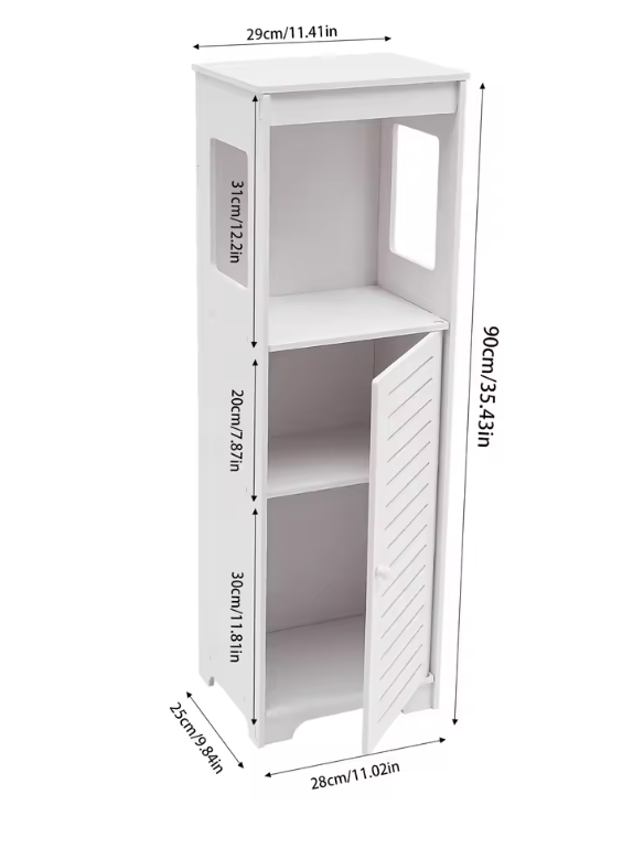 Badkamerkast met Deur – PVC Opbergmeubel 28×25×90 cm