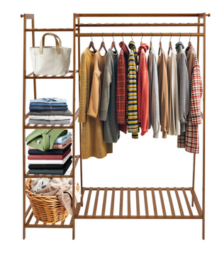 Bamboe Kledingrek met Opbergplanken – Open Wardrobe 110×40×140 cm