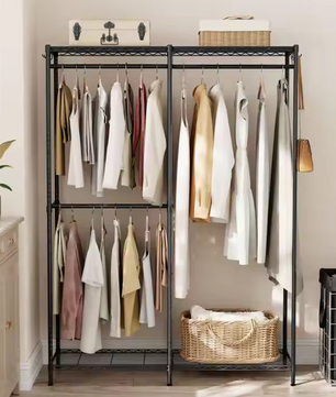 Open Kledingkast met 4 Hangvakken – Metalen Frame en Stoffen Planken