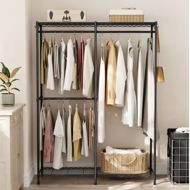Open Kledingkast met 4 Hangvakken – Metalen Frame en Stoffen Planken
