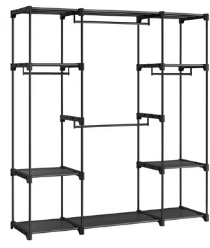 Open Kledingkast met 4 Hangvakken – Metalen Frame en Stoffen Planken