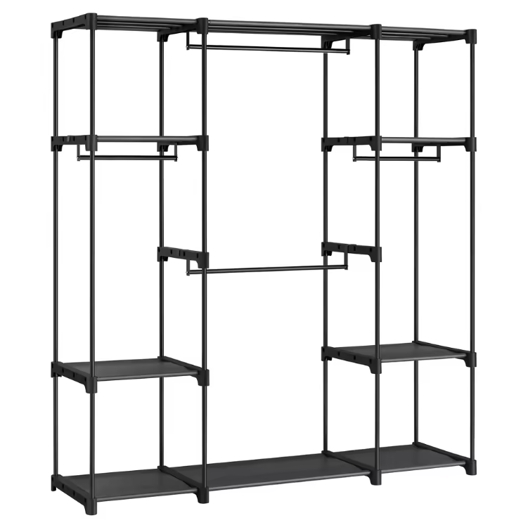 Open Kledingkast met 4 Hangvakken – Metalen Frame en Stoffen Planken