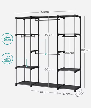 Open Kledingkast met 4 Hangvakken – Metalen Frame en Stoffen Planken
