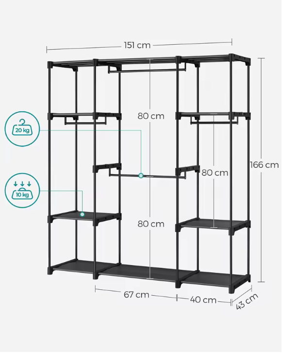 Open Kledingkast met 4 Hangvakken – Metalen Frame en Stoffen Planken