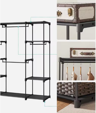 Open Kledingkast met 4 Hangvakken – Metalen Frame en Stoffen Planken