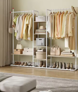 Open Kledingkast met 6 Planken – 2 Kledingroedes en Haakvormige Haken