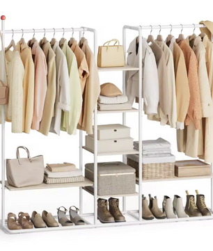 Open Kledingkast met 6 Planken – 2 Kledingroedes en Haakvormige Haken