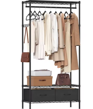 Open Kledingrek met Lades – Metalen Frame, Planken en Kledingroede