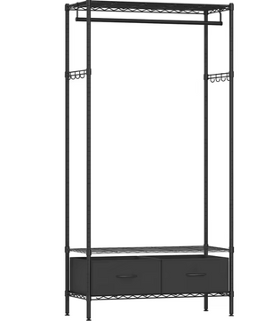 Open Kledingrek met Lades – Metalen Frame, Planken en Kledingroede