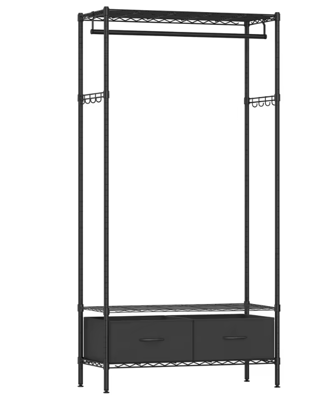 Open Kledingrek met Lades – Metalen Frame, Planken en Kledingroede