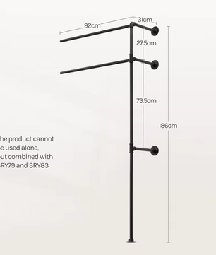 Wandgemonteerde Open Kledingkast – Industrieel Design met Planken en Kledingroedes