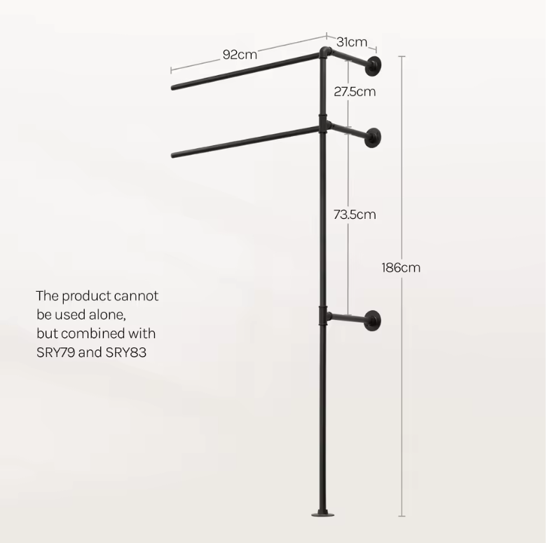 Wandgemonteerde Open Kledingkast – Industrieel Design met Planken en Kledingroedes