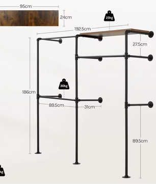 Wandgemonteerde Open Kledingkast – Industrieel Design met Planken en Kledingroedes