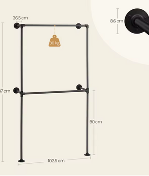 Wandgemonteerde Open Kledingkast – Industrieel Design met Planken en Kledingroedes