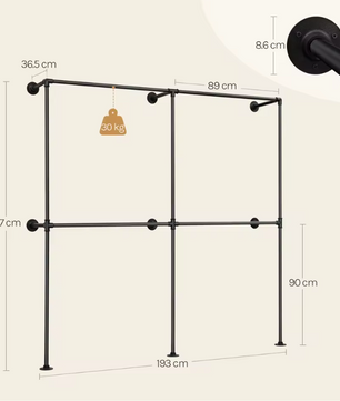 Wandgemonteerde Open Kledingkast – Industrieel Design met Planken en Kledingroedes