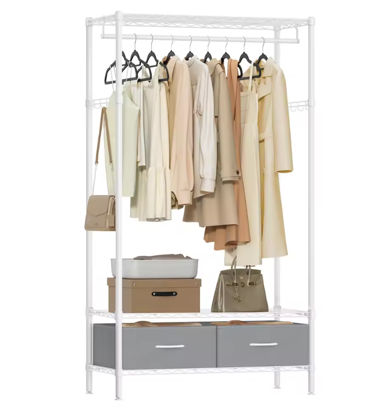 Open Kledingrek met Lades – Metalen Kast met Planken en Roede