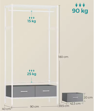 Open Kledingrek met Lades – Metalen Kast met Planken en Roede