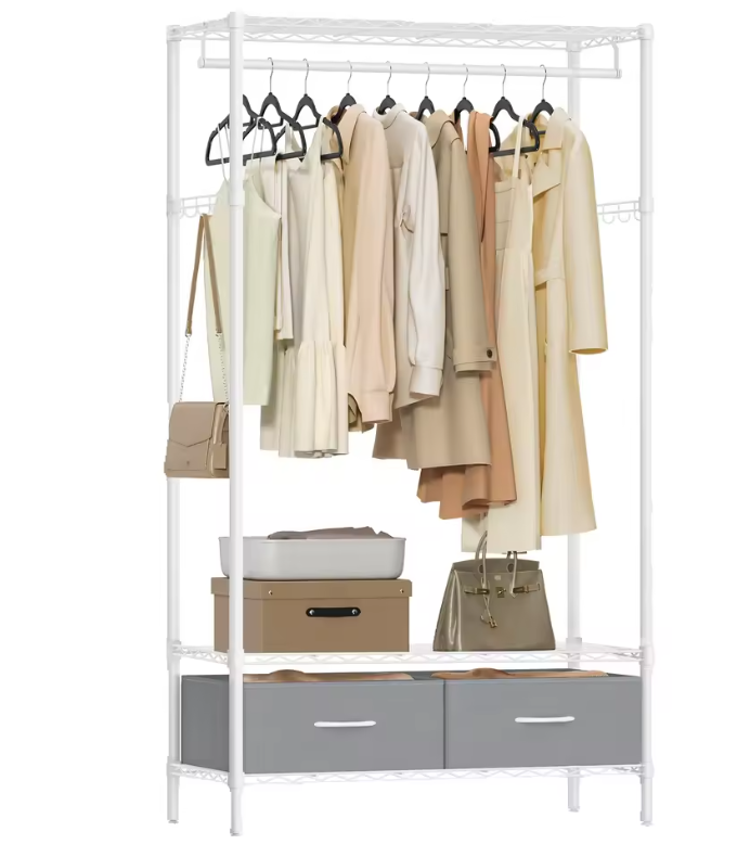 Open Kledingrek met Lades – Metalen Kast met Planken en Roede