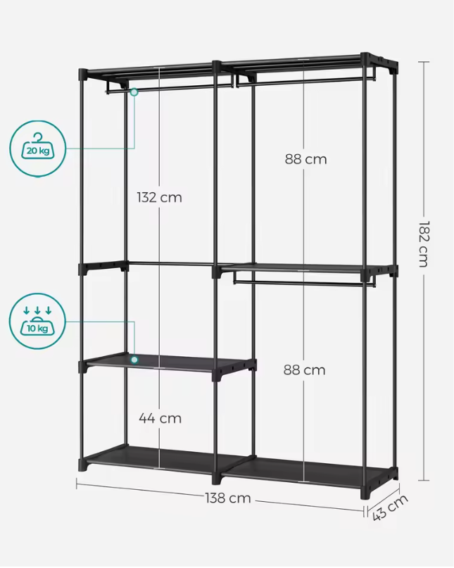 Open Kledingkast met 3 Roedes en Planken – Vrijstaand en Ruim