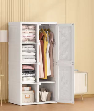 Opvouwbare Kledingkast van PP – Draagbare Kast met Schappen en Grote Draagkracht