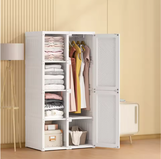 Opvouwbare Kledingkast van PP – Draagbare Kast met Schappen en Grote Draagkracht