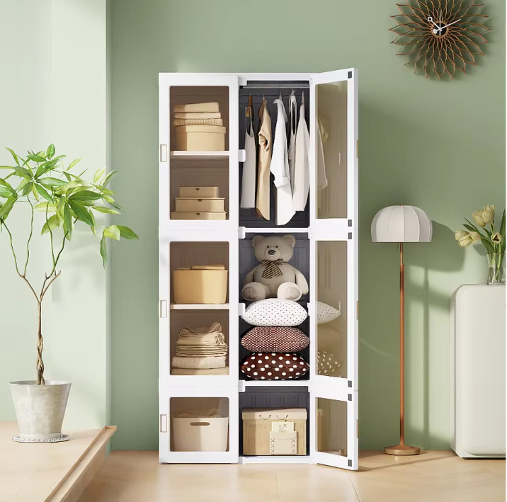 Opvouwbare Kledingkast van PP – Draagbare Kast met Schappen en Grote Draagkracht