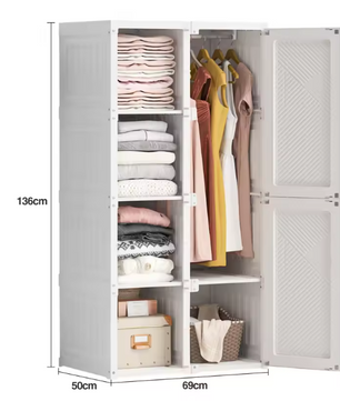 Opvouwbare Kledingkast van PP – Draagbare Kast met Schappen en Grote Draagkracht