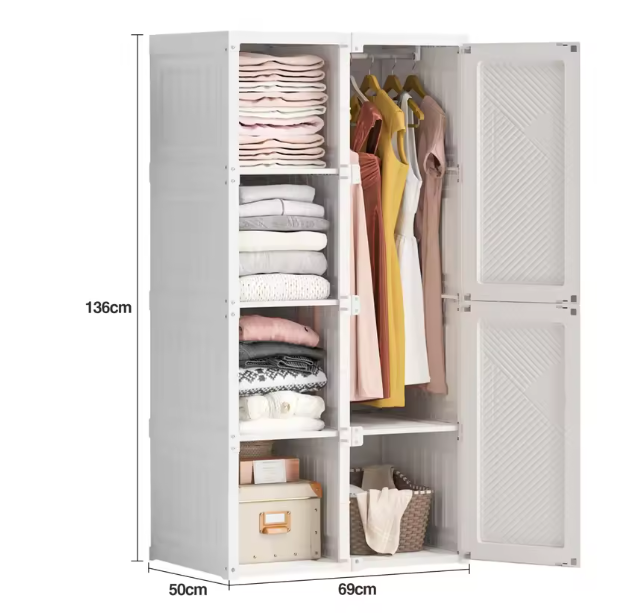 Opvouwbare Kledingkast van PP – Draagbare Kast met Schappen en Grote Draagkracht