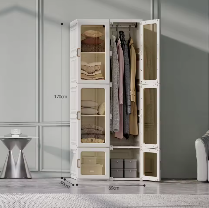 Opvouwbare Kledingkast van PP – Draagbare Kast met Schappen en Grote Draagkracht