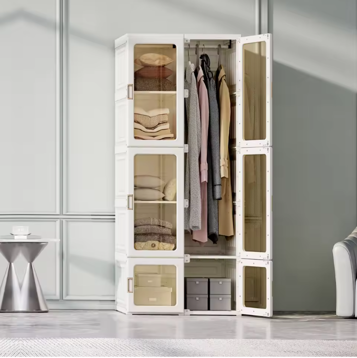 Opvouwbare Kledingkast van PP – Draagbare Kast met Schappen en Grote Draagkracht