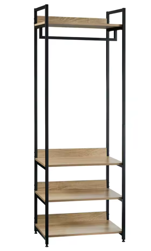 Kledingrek met 3 Planken – Hout en Staal, 170 cm Hoog