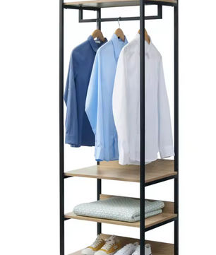 Kledingrek met 3 Planken – Hout en Staal, 170 cm Hoog