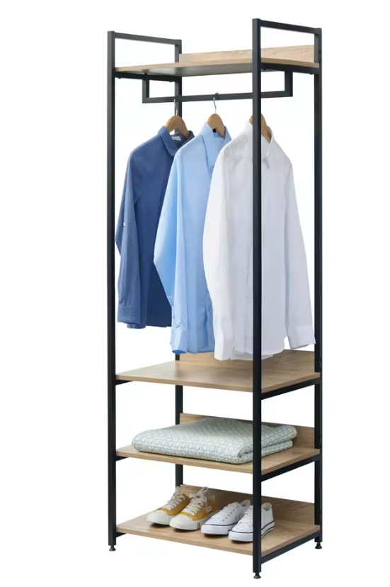 Kledingrek met 3 Planken – Hout en Staal, 170 cm Hoog