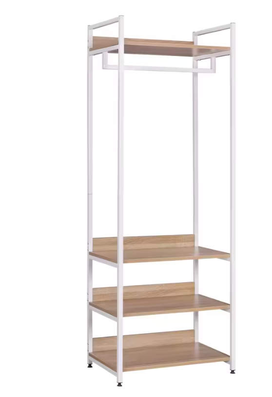 Kledingrek met 3 Planken – Hout en Staal, 170 cm Hoog
